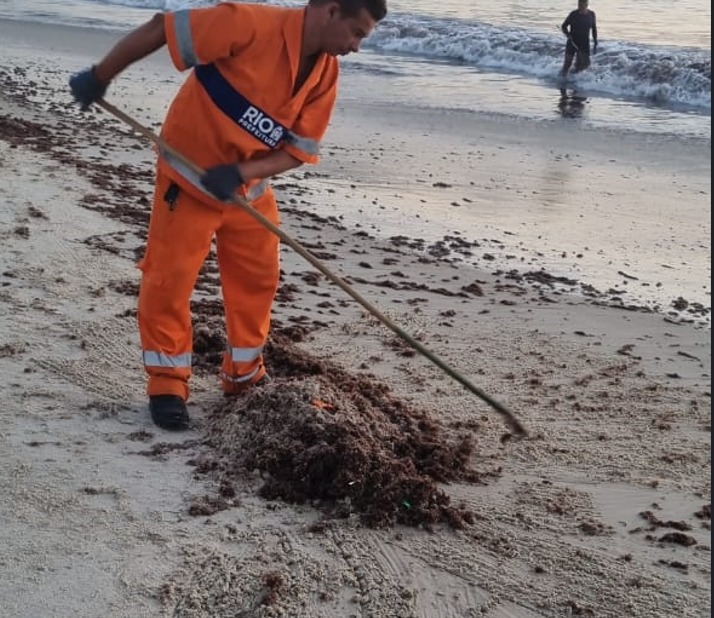 Comlurb retira mais de 17 toneladas de algas marinhas em Copacabana (Foto: Divulgação)