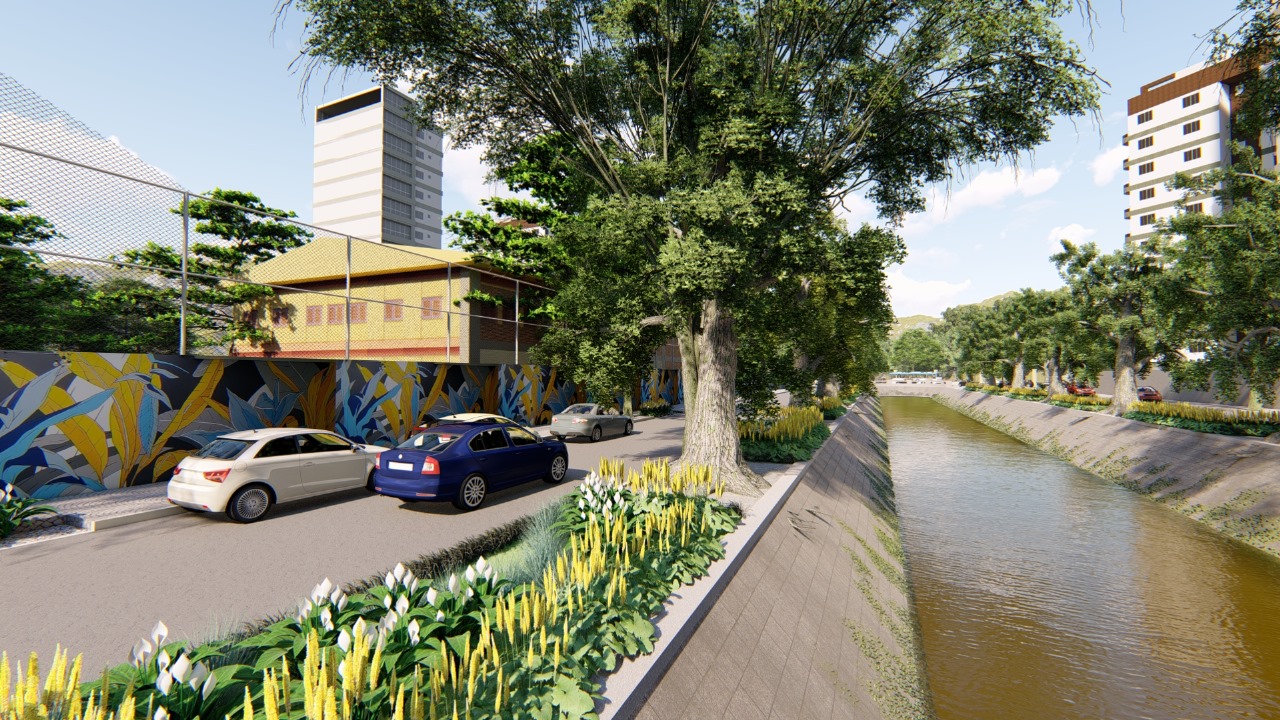 Projeção de como ficará as margens do Canal da Avenida Visconde de Albuquerque com as novas jardineiras