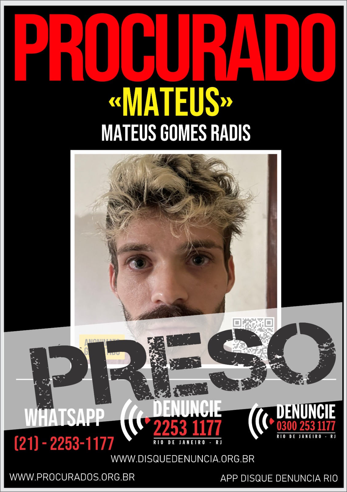 Disque Denúncia divulga imagem do homem foragido.