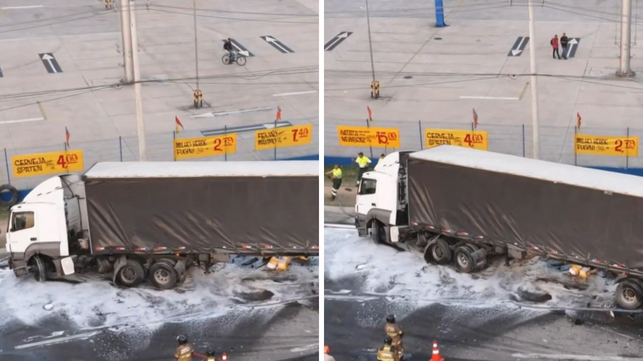 Rodovia Presidente Dutra tem faixa interditada após tombamento de carreta