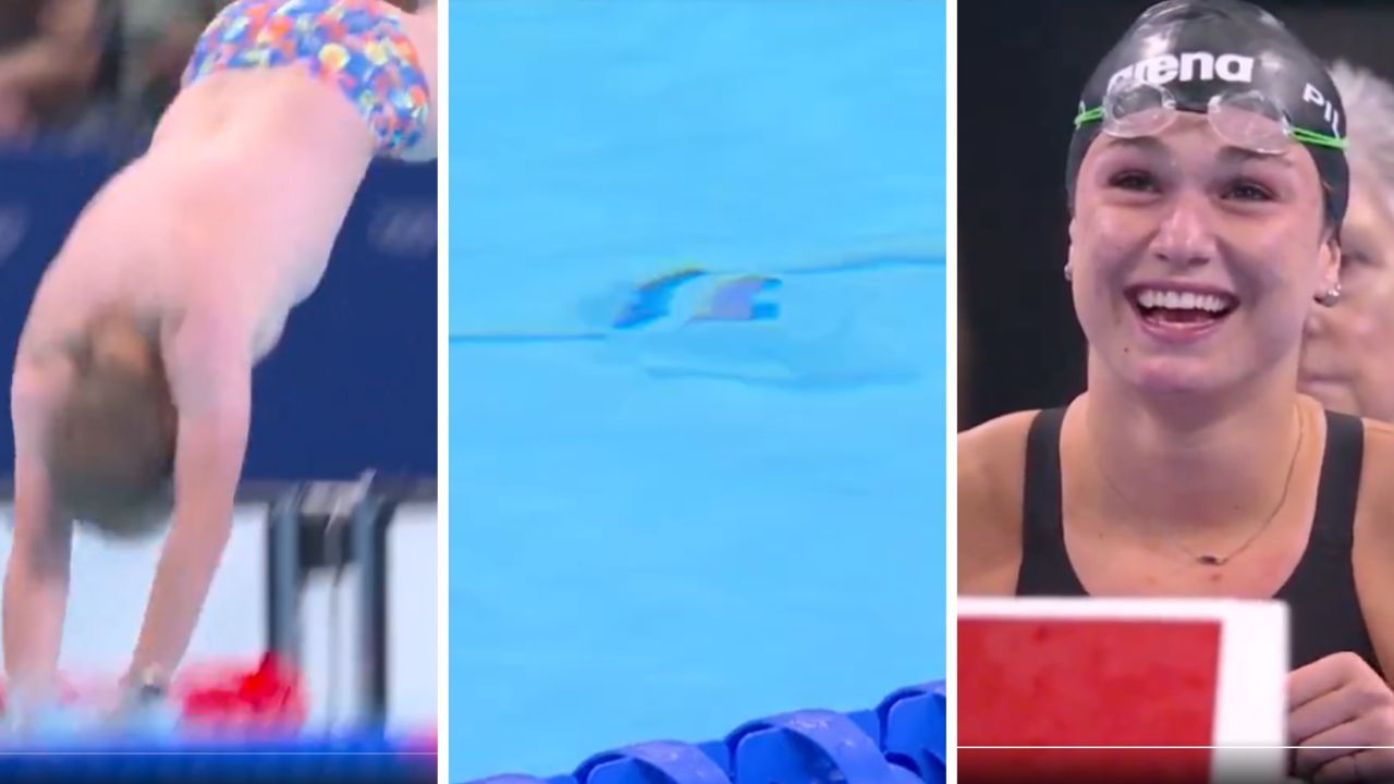 Funcionário dos jogos colocou uma sunga e mergulhou na piscina