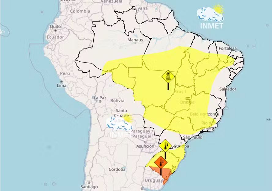 Inmet emite alertas meteorológicos para diversas regiões do Brasil