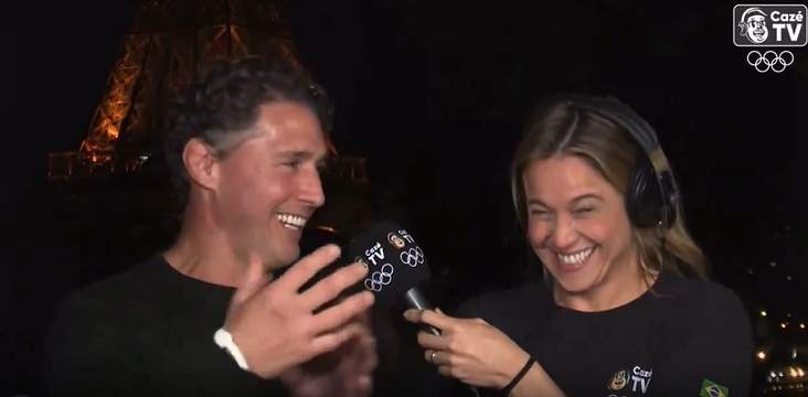 Flávio Canto e Fernanda Gentil ao vivo na CazéTV | Foto : Reprodução/YouTube CazéTV