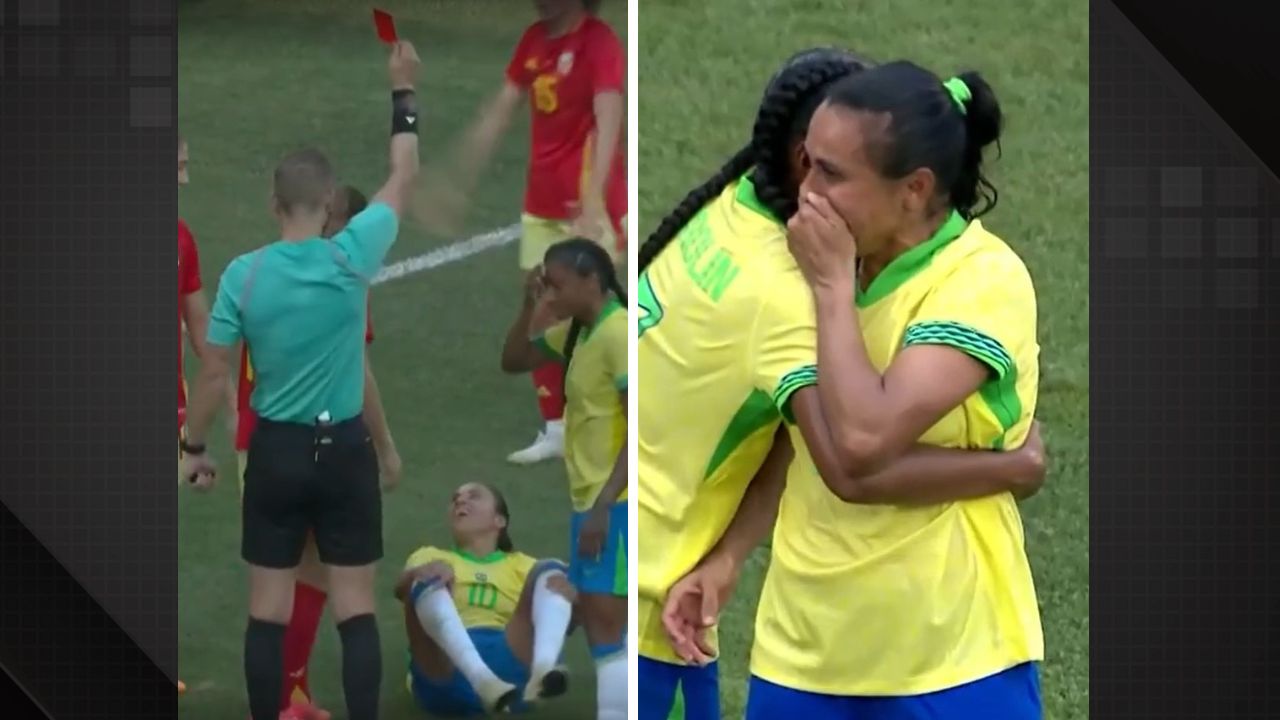 Marta é expulsa em jogo contra a Espanha pela Olimpíada de Paris 2024.