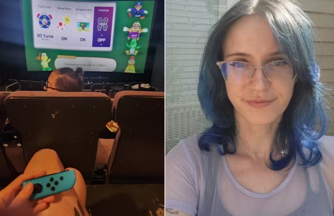 Mulher aluga sala de cinema para jogar videogame com amigos