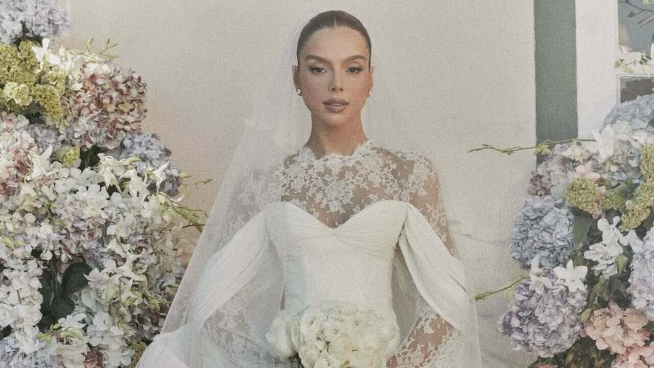 Giovanna Lancellotti esbanja o luxo da renda francesa em seu segundo casamento
