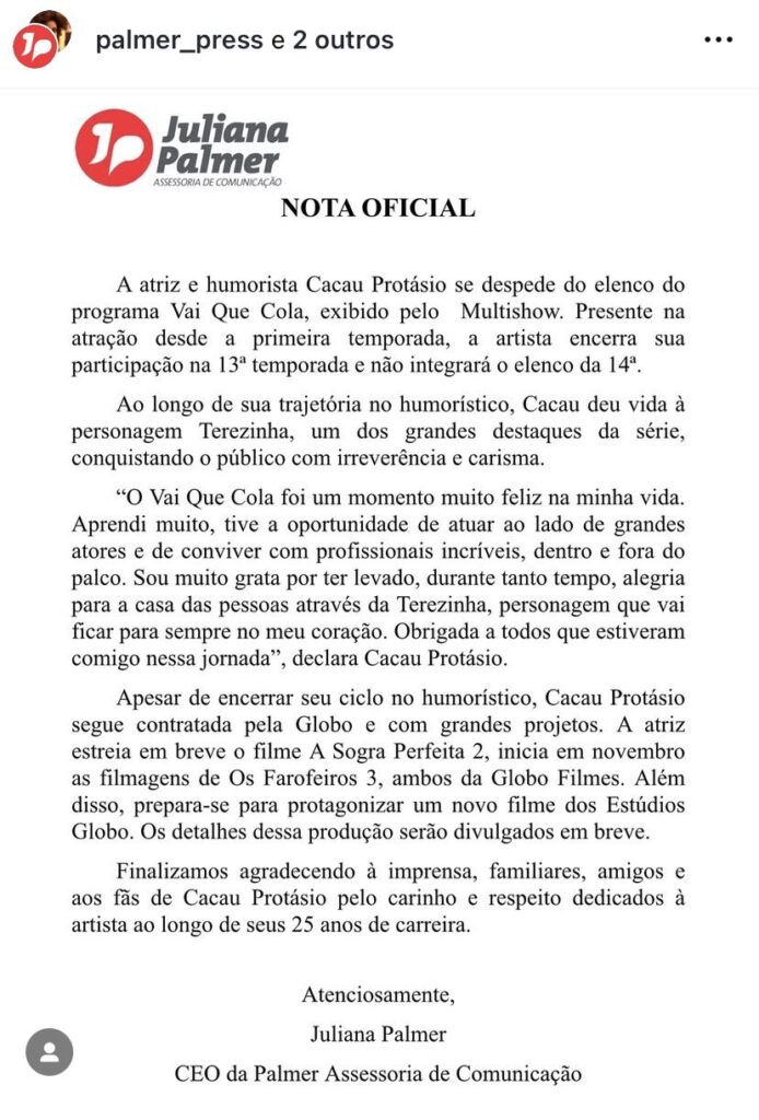 Cacau Protasio ; Reprodução: Instagram 