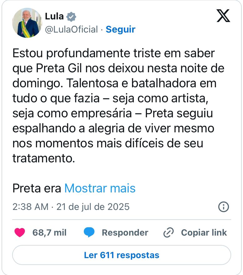 Lula: reprodução / x (antigo Twitter)