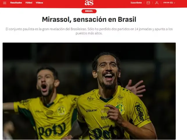 Jornal As, da Espanha, fala sobre o Mirassol no Brasileirão