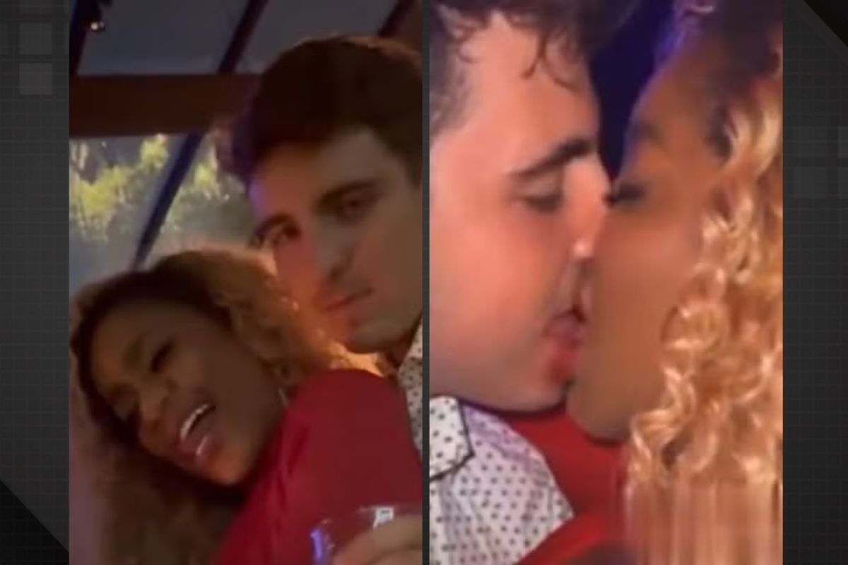Cariúcha e filho de Gugu Liberato são flagrados aos beijos em festa