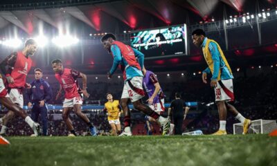 Jogadores do Flamengo aquecendo no Maracana