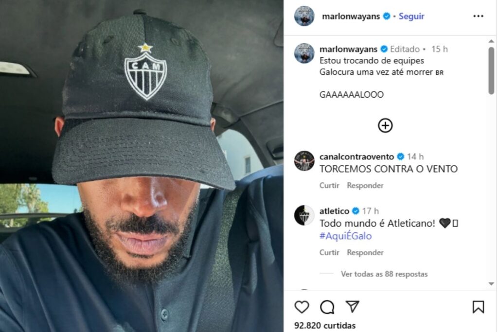 Marlon Wayans torcedor do Atlético-Mg. Foto: Reprodução/Instagram
