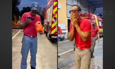 Bombeiro daltônico se emociona ao ganhar óculos especiais dos colegas
