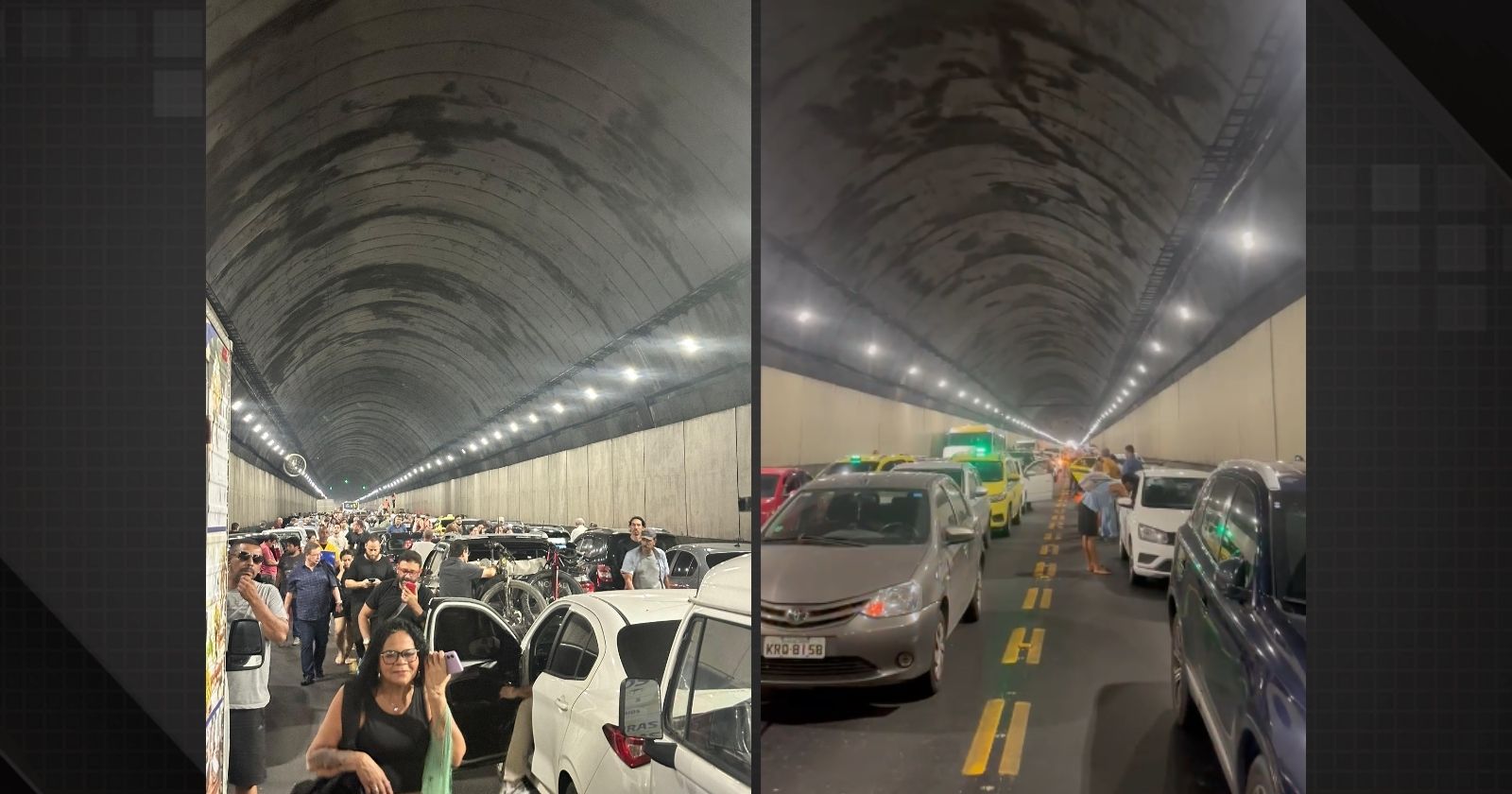 Bombeiros combatem incêndio em carro dentro do Túnel Rebouças, no Rio