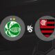 Escudos dos times Juventude e Flamengo com fundo escuro e uma bola estilizada ao fundo, representando confronto no Campeonato Brasileiro