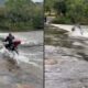 Motociclista tentando atravessar a ponte invertida em Garuva