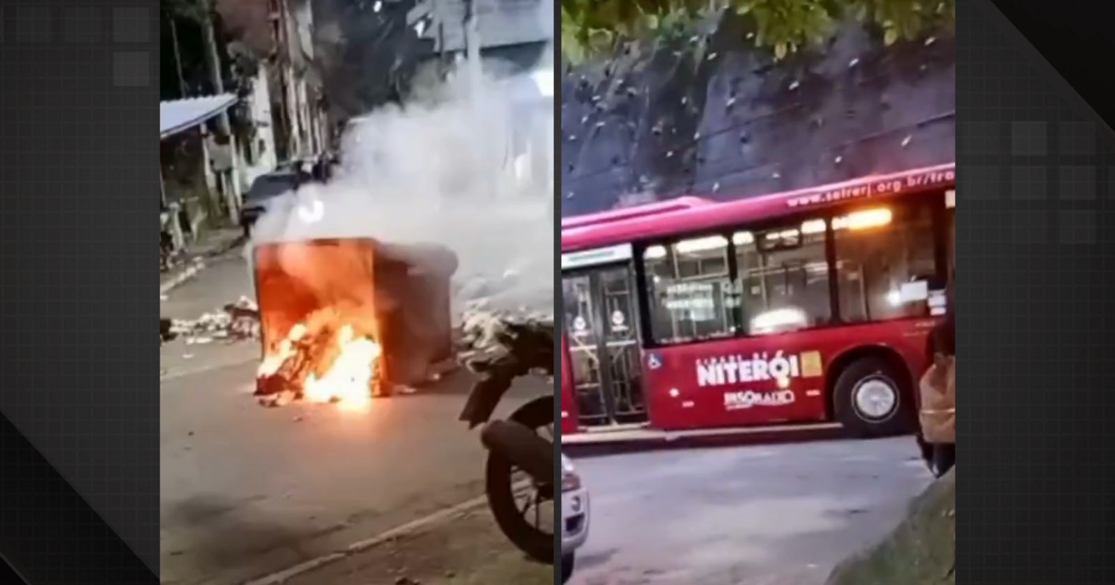 Ônibus usado como barricada em protesto no Cubango, Niterói