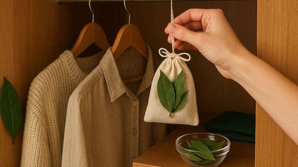 As folhas de louro são reconhecidas como um poderoso repelente natural para afastar traças de armários.