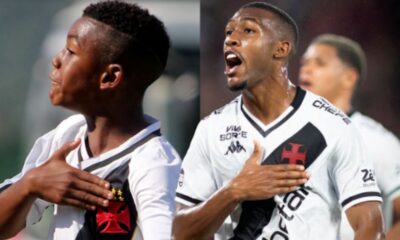 Rayan, jogador do Vasco da Gama, aos 6 e aos 19 anos.
