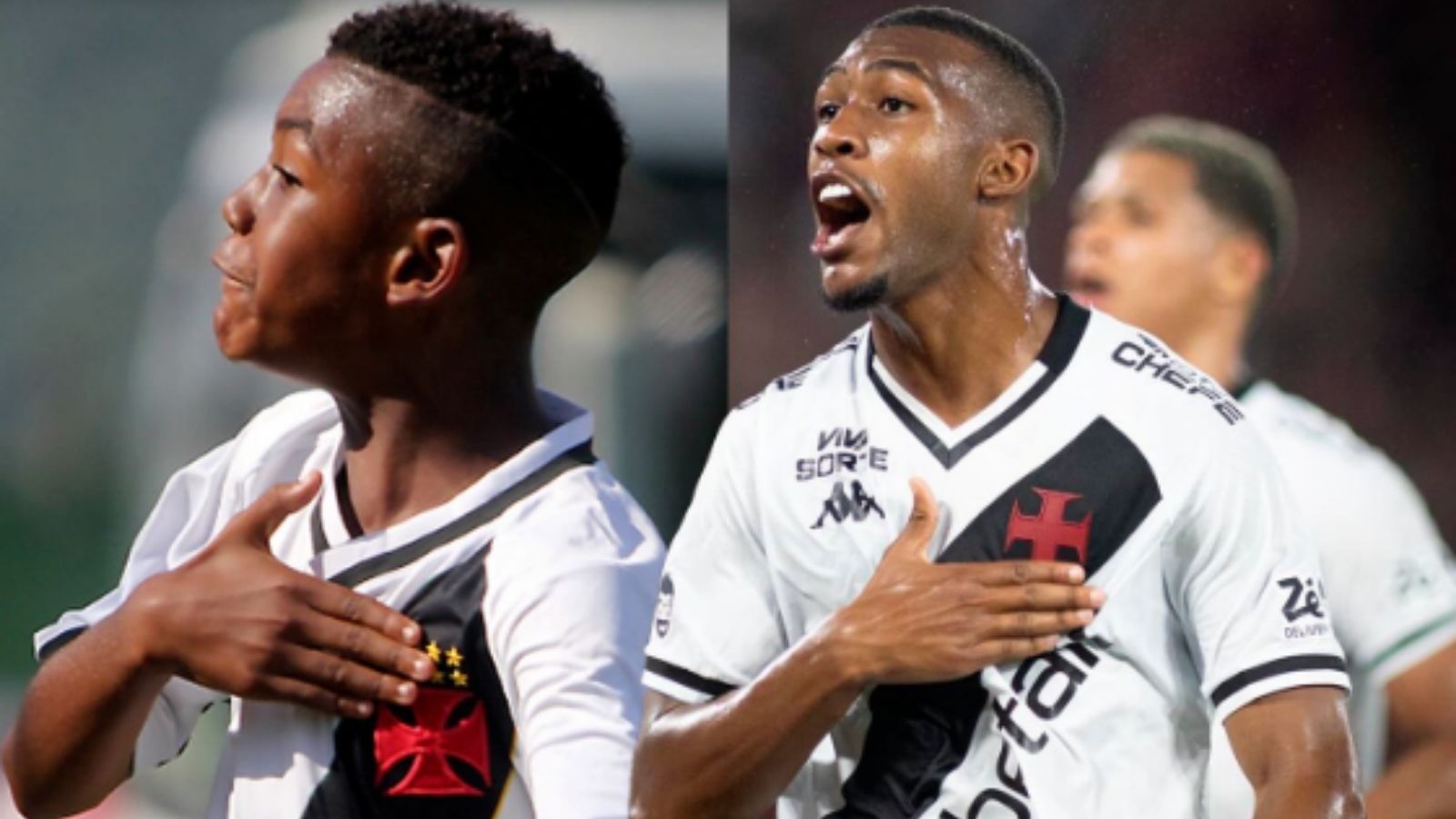 Rayan, jogador do Vasco da Gama, aos 6 e aos 19 anos.