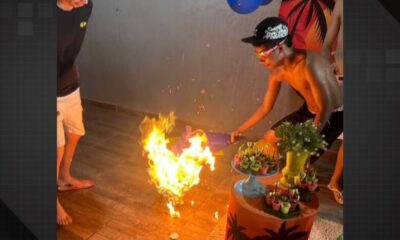 Buquê pega fogo durante parabéns de adolescente