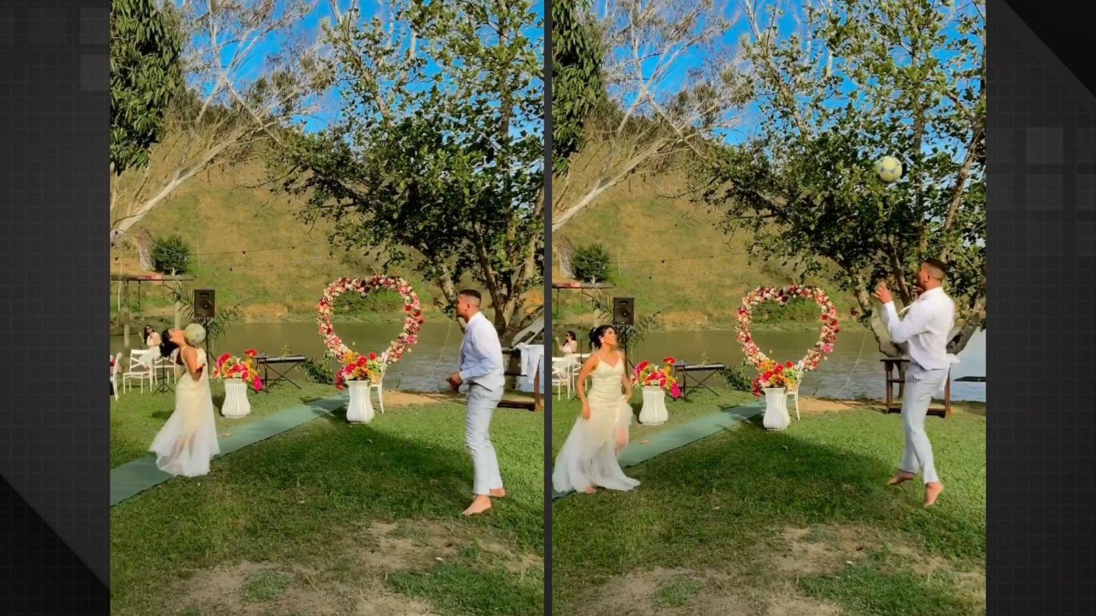 Casal troca passes de bola no altar em Barra do Piraí