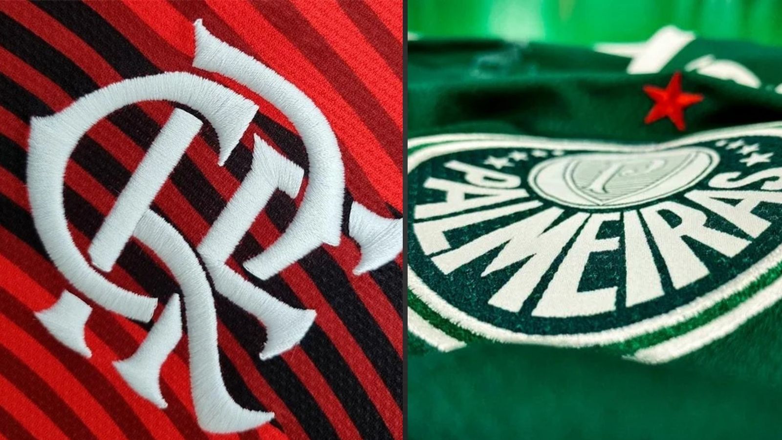 Montagem com camisas de Flamengo e Palmeiras lado a lado