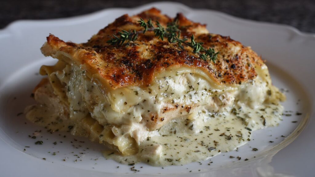 Minha mãe fez essa lasanha de frango com molho branco no almoço e agora eu quero comer todo dia
