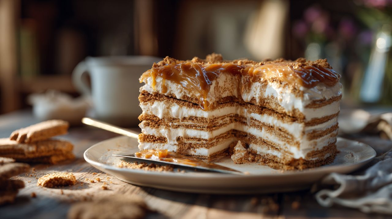 O bolo de bolacha mais cremoso da internet: sem forno, pronto em minutos e só precisa de 4 ingredientes