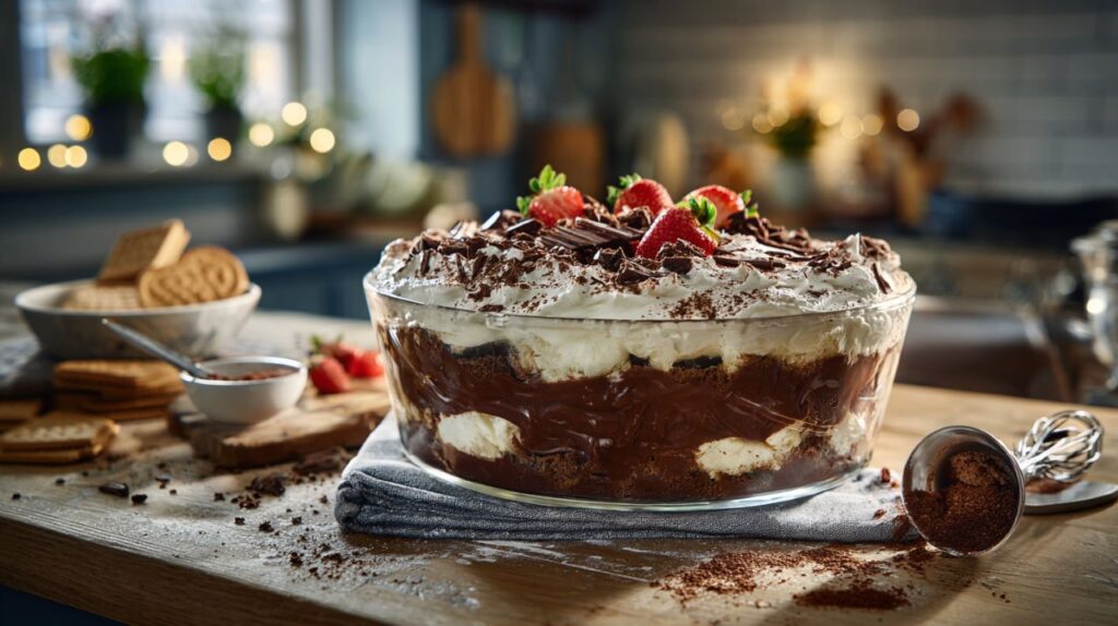 Misture biscoito, chocolate e leite para fazer um bolo de pudim sem forno pronto em minutos