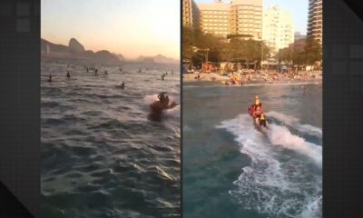 Ventania arrasta praticantes de stand up paddle na Praia de Copacabana