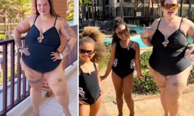Thais Carla combina maiô com as filhas após perder de 72 kg