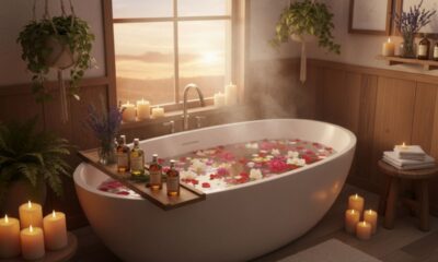 Banho relaxante com óleos e ervas que transforma seu fim de dia em puro alívio