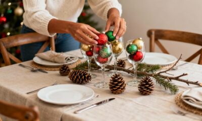 Uma mesa de Natal simples transforma a ceia com cores clássicas e detalhes naturais