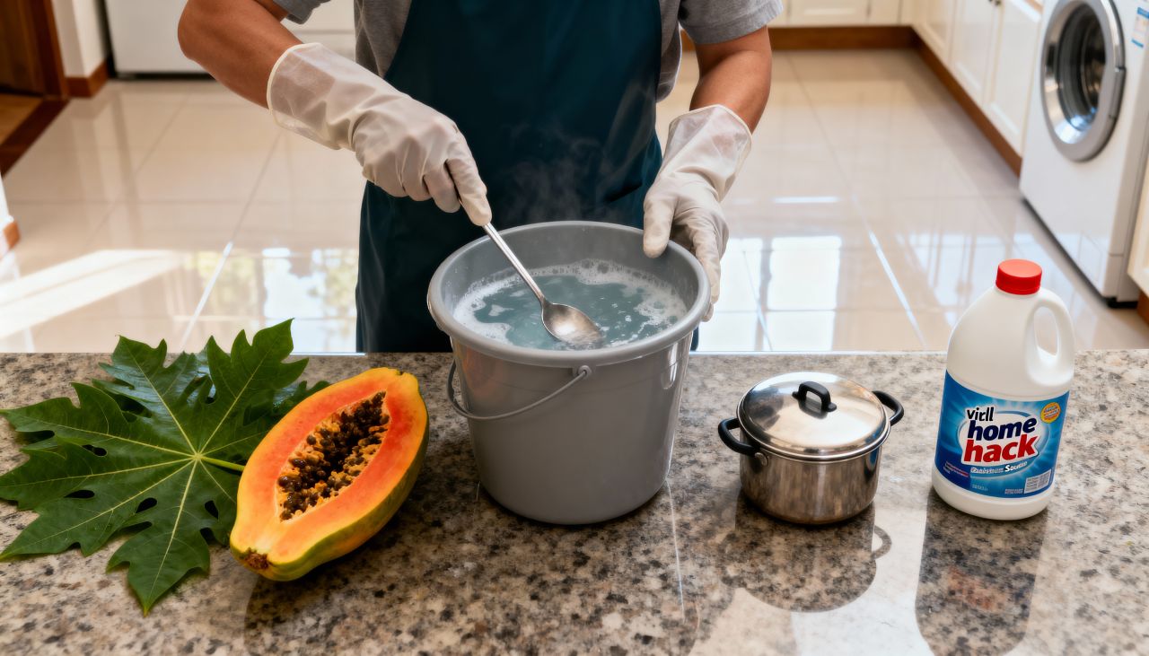Misturei folha de mamão, aguá sanitária e bicabornato e minha casa ficou brilhando como nunca
