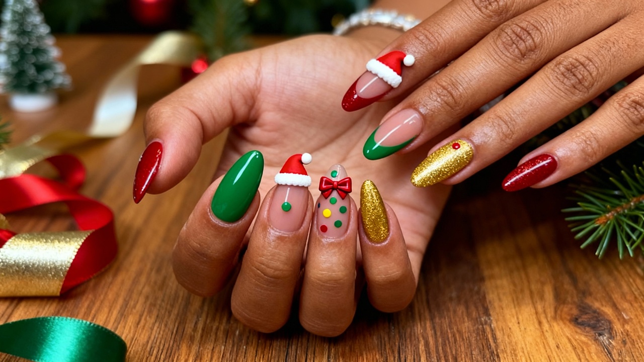 8 ideias de nail art natalinas incríveis para seu visual de Natal