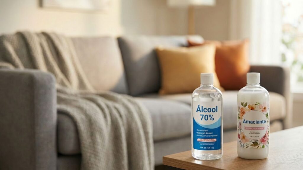 A melhor forma de usar álcool e amaciante para limpar sofá sem causar manchas ou mofo