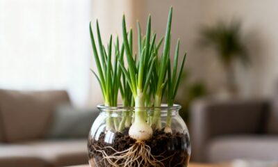 O jeito mais fácil de plantar cebolinha e ver brotar rápido usando potes de vidro em casa