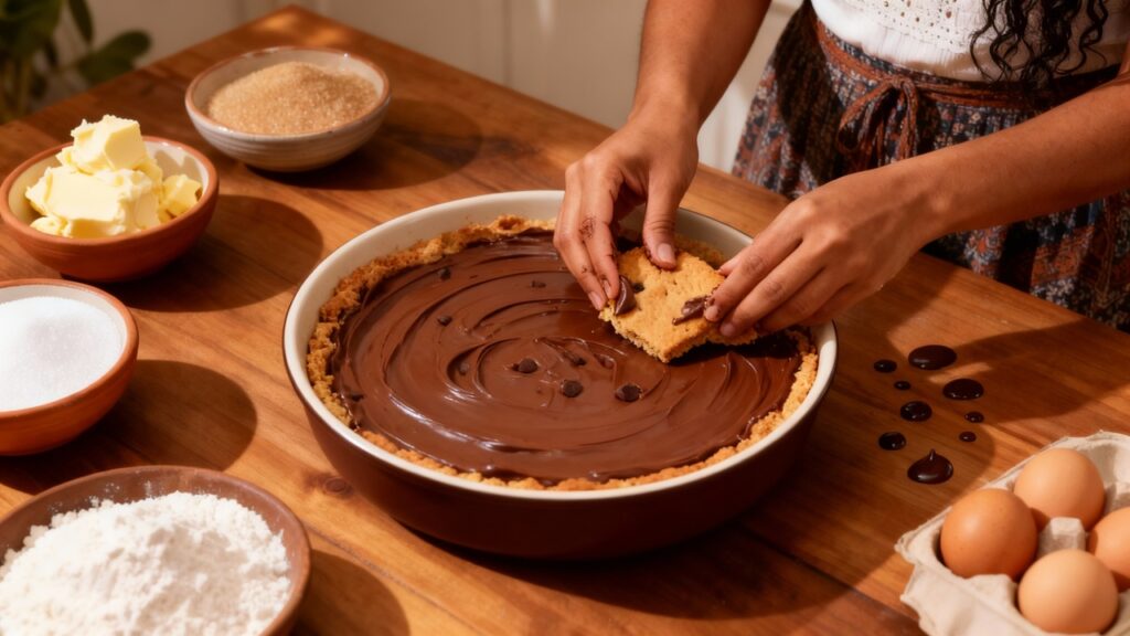 Fiz esse cookie de travessa e ele ficou tão bom que sumiu da mesa em minutos