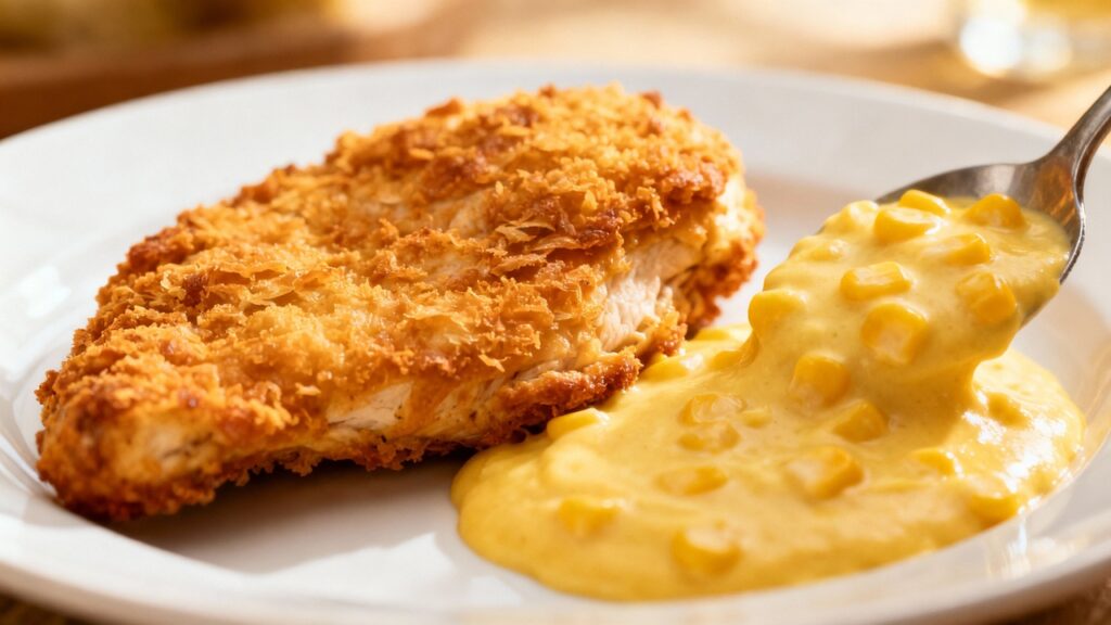 Essa receita fácil de frango empanado com creme de milho se tornou meu almoço favorito