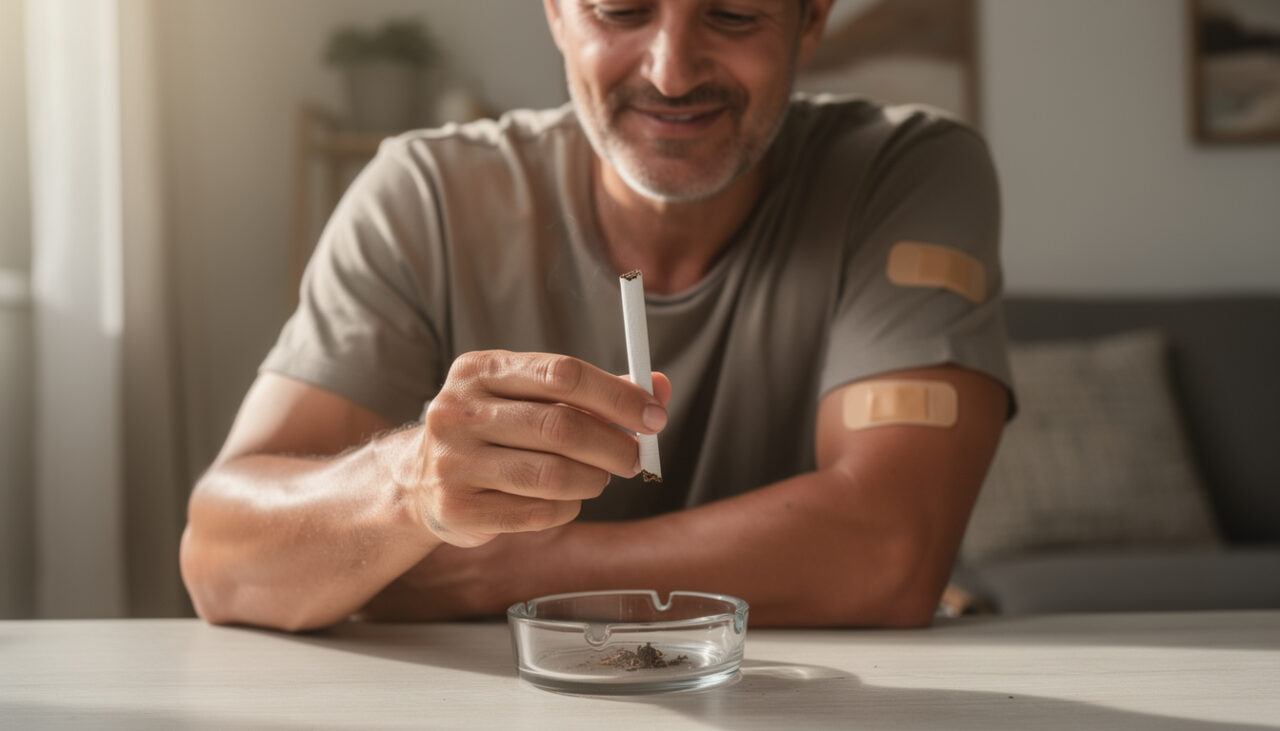 Pessoa decidida abandonando o cigarro, ilustrando o desafio de parar de fumar e os obstáculos emocionais do processo.