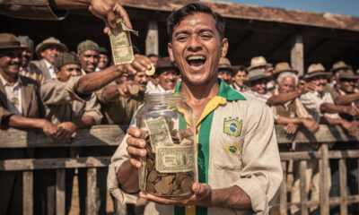Representação visual da expressão “fazer uma vaquinha”, associada à arrecadação coletiva de dinheiro.