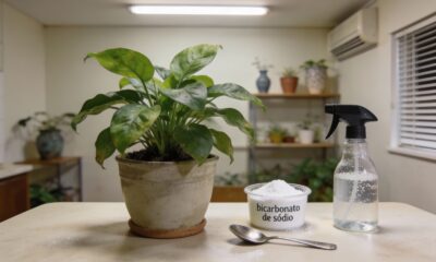 Borrife bicarbonato com água nas folhas e evite o fungo que acaba com plantas em apartamento