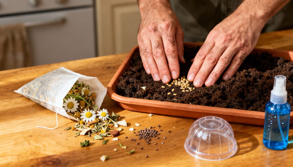 Usando sachê de chá de camomila, você cria uma mini horta e tem várias flores lindas e perfumadas em casa.