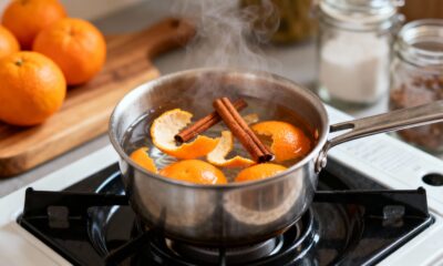 Casca de tangerina fervida com canela perfuma a casa sem químico nenhum