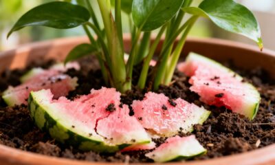 A casca de melancia pode virar um adubo simples para plantas ornamentais