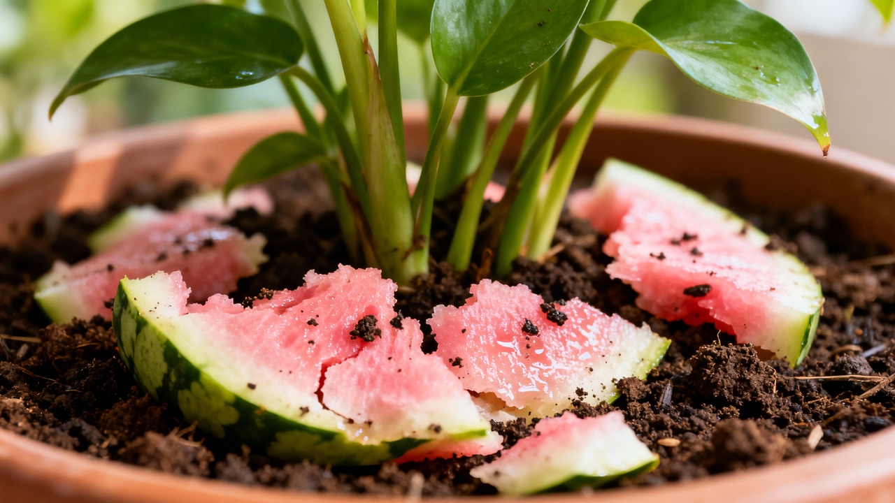 A casca de melancia pode virar um adubo simples para plantas ornamentais