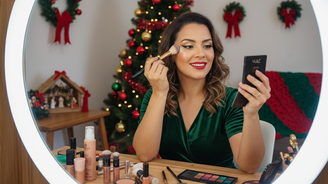 Técnica única de maquiagem para ceia de Natal garante um visual luxuoso e rápido