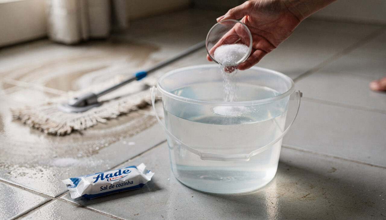É só sal na água do balde, mas muita gente está redescobrindo esse truque pra deixar a casa mais leve, limpa e sem perfume exagerado