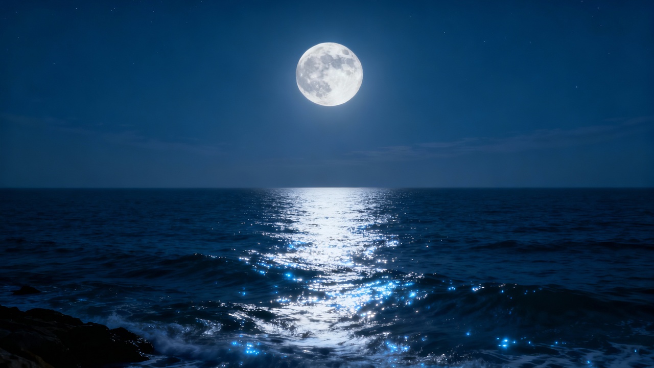 O fenômeno que faz o mar parecer prateado nas noites de lua cheia e cria um brilho quase mágico